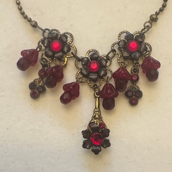 Michal Negrin Red and Gold Floral Necklace - Picture 3 of 3